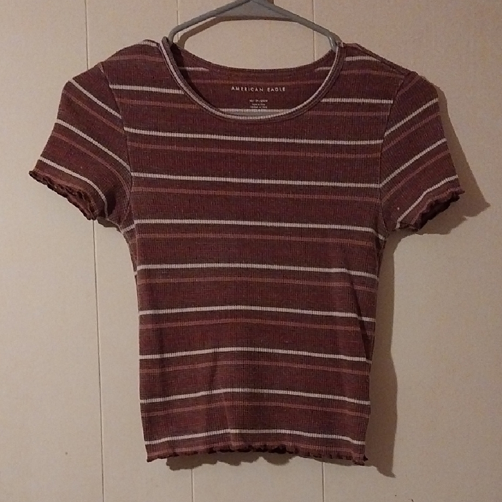 American Eagle Outfitters Maroon Striped Tee